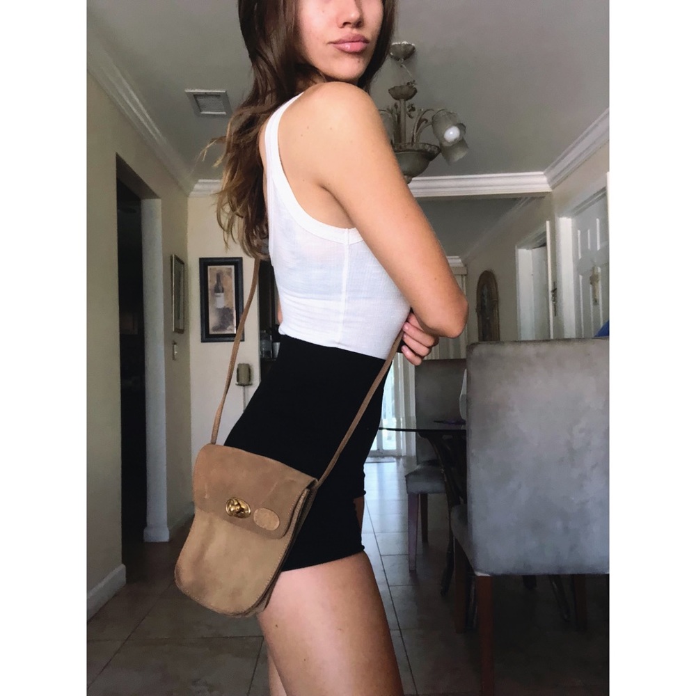Vintage festival suede leather crossbody bag pouch - Picture 1 of 8